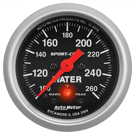 AutoMeterGAUGE, WATER TEMP, 2 1/16", 260?F, DIGITAL STEPPER MOTOR W/PK & WRN, SPORT-COMP - 3354