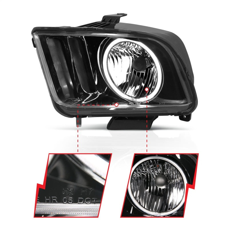 ANZO 05-09 Ford Mustang Crystal Headlights w/Halo Black CCFL Pair | Mustang (121033)