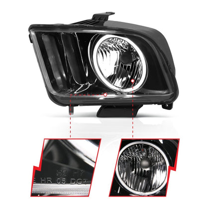 ANZO 05-09 Ford Mustang Crystal Headlights w/Halo Black CCFL Pair | Mustang (121033)