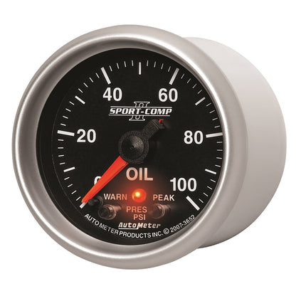 AutoMeter Sport-Comp II 52.4mm 0-100 PSI Oil Pressure Peak and Warn w/ Electronic Control Gauge (3652)