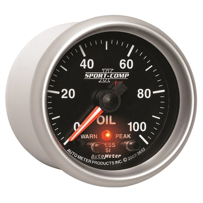 AutoMeter Sport-Comp II 52.4mm 0-100 PSI Oil Pressure Peak and Warn w/ Electronic Control Gauge (3652)