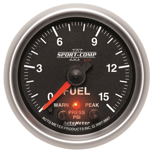 AutoMeter Sport-Comp II 2-1/16in 0-15 PSI Fuel Pressure Gauge (3667)