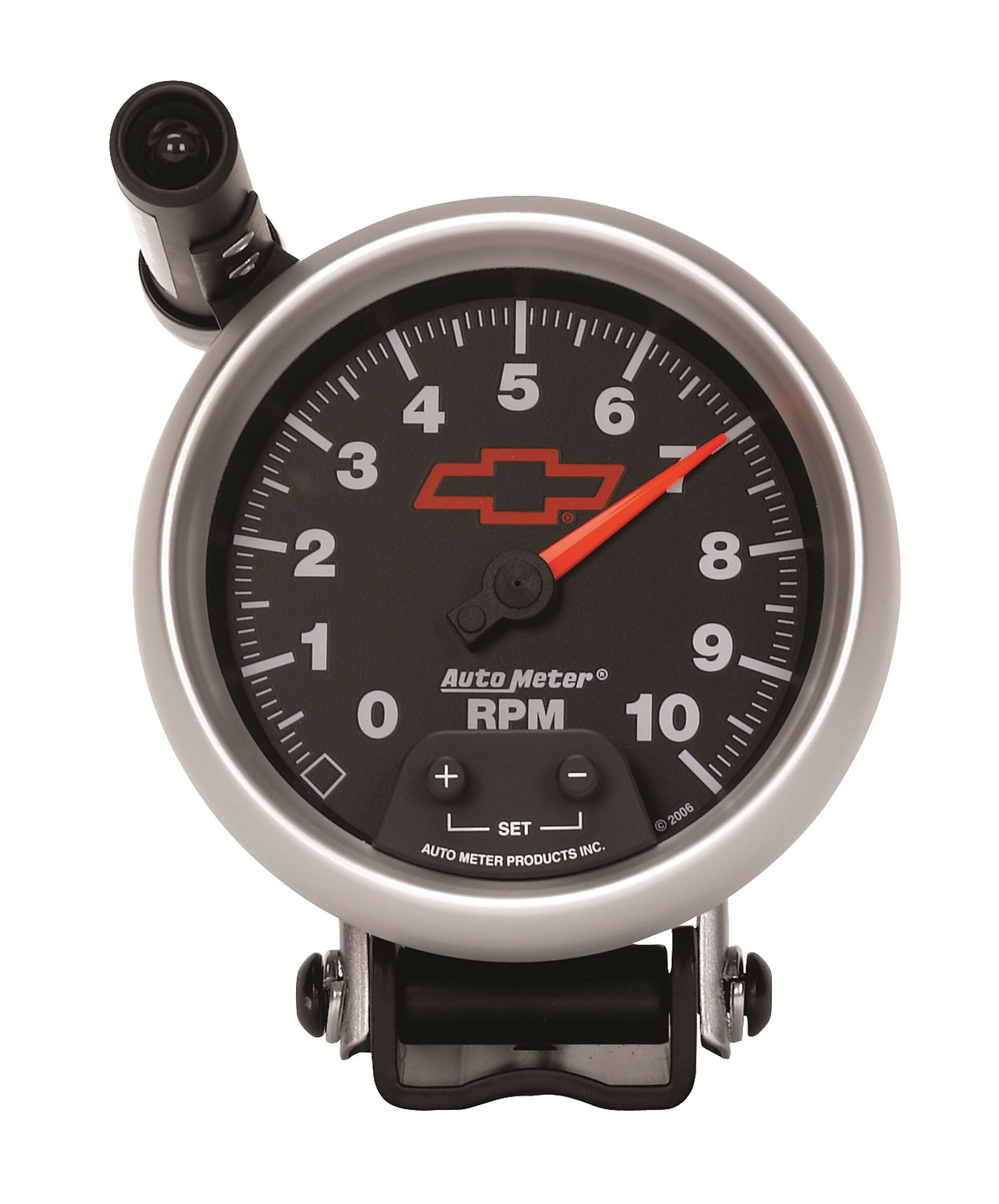 AutoMeter GM Red Bowtie Black 3-3/4in 0-10000 RPM Pedestal Mount Tachometer Quick-Lite (3690-00406)