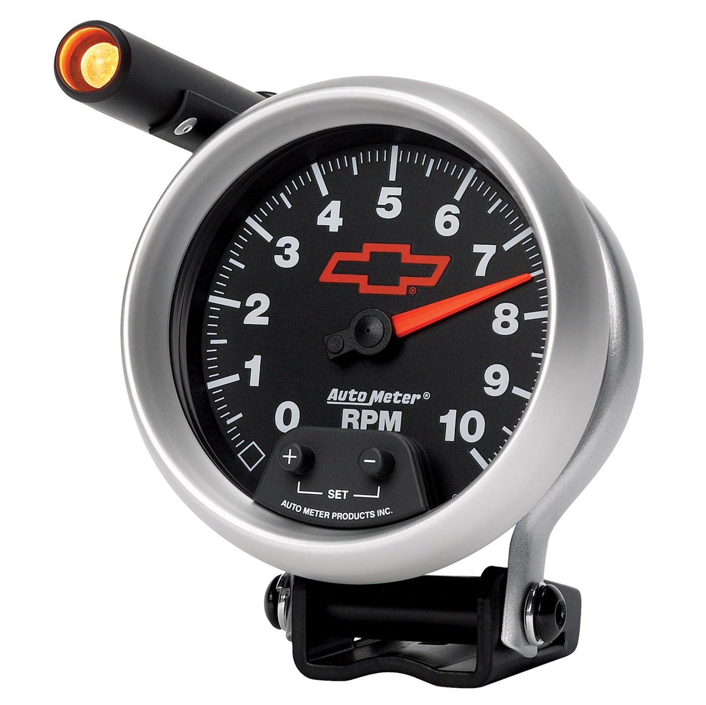 AutoMeter GM Red Bowtie Black 3-3/4in 0-10000 RPM Pedestal Mount Tachometer Quick-Lite (3690-00406)