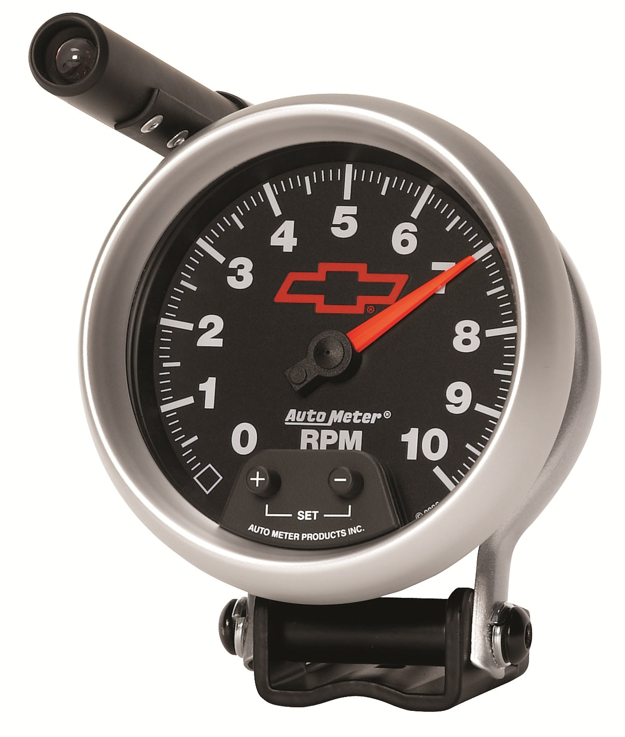 AutoMeter GM Red Bowtie Black 3-3/4in 0-10000 RPM Pedestal Mount Tachometer Quick-Lite (3690-00406)
