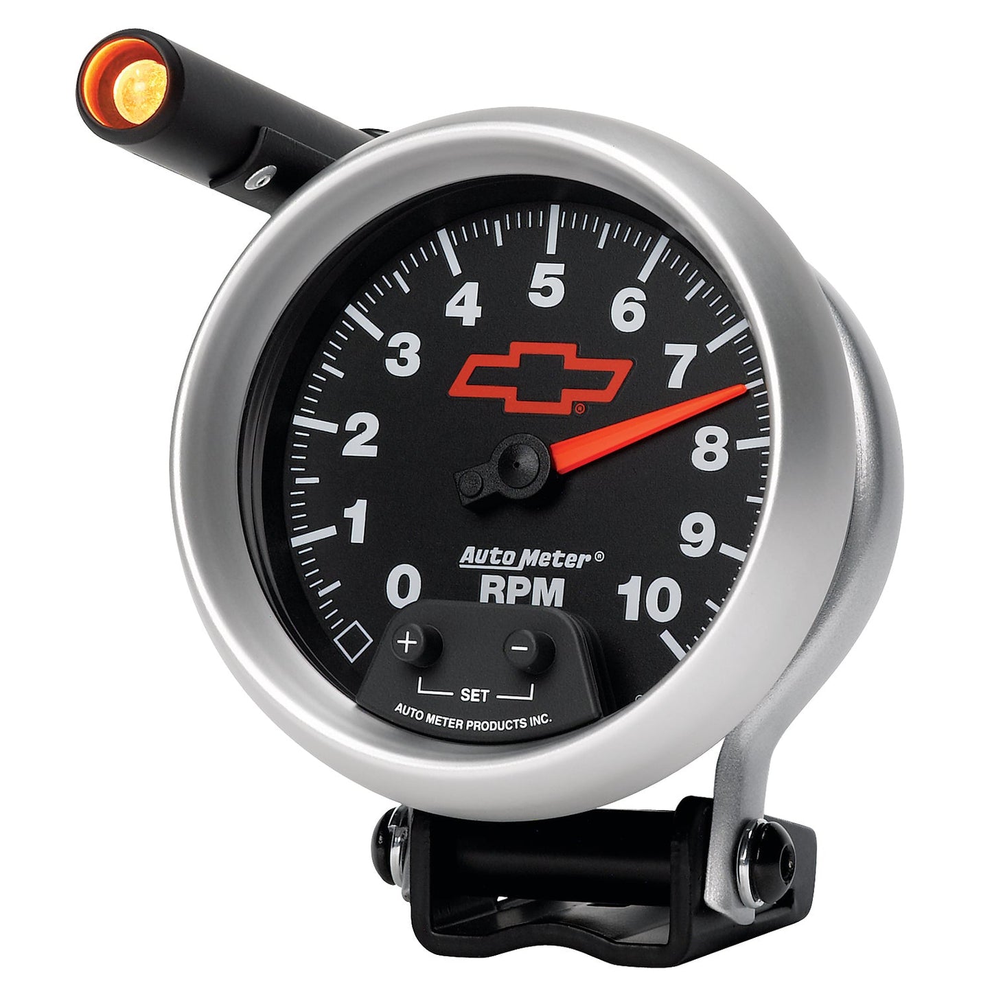 AutoMeter GM Red Bowtie Black 3-3/4in 0-10000 RPM Pedestal Mount Tachometer Quick-Lite (3690-00406)