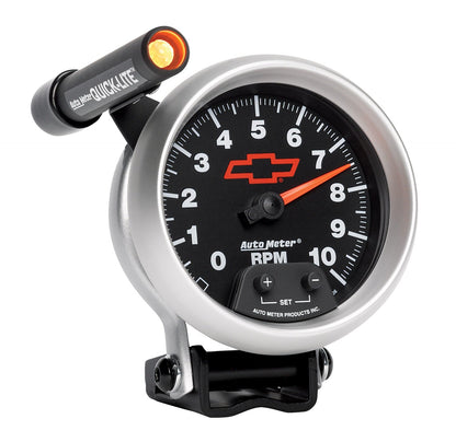 AutoMeter GM Red Bowtie Black 3-3/4in 0-10000 RPM Pedestal Mount Tachometer Quick-Lite (3690-00406)