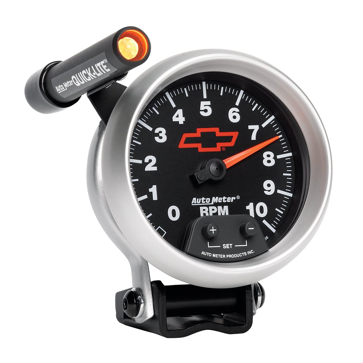 AutoMeter GM Red Bowtie Black 3-3/4in 0-10000 RPM Pedestal Mount Tachometer Quick-Lite (3690-00406)