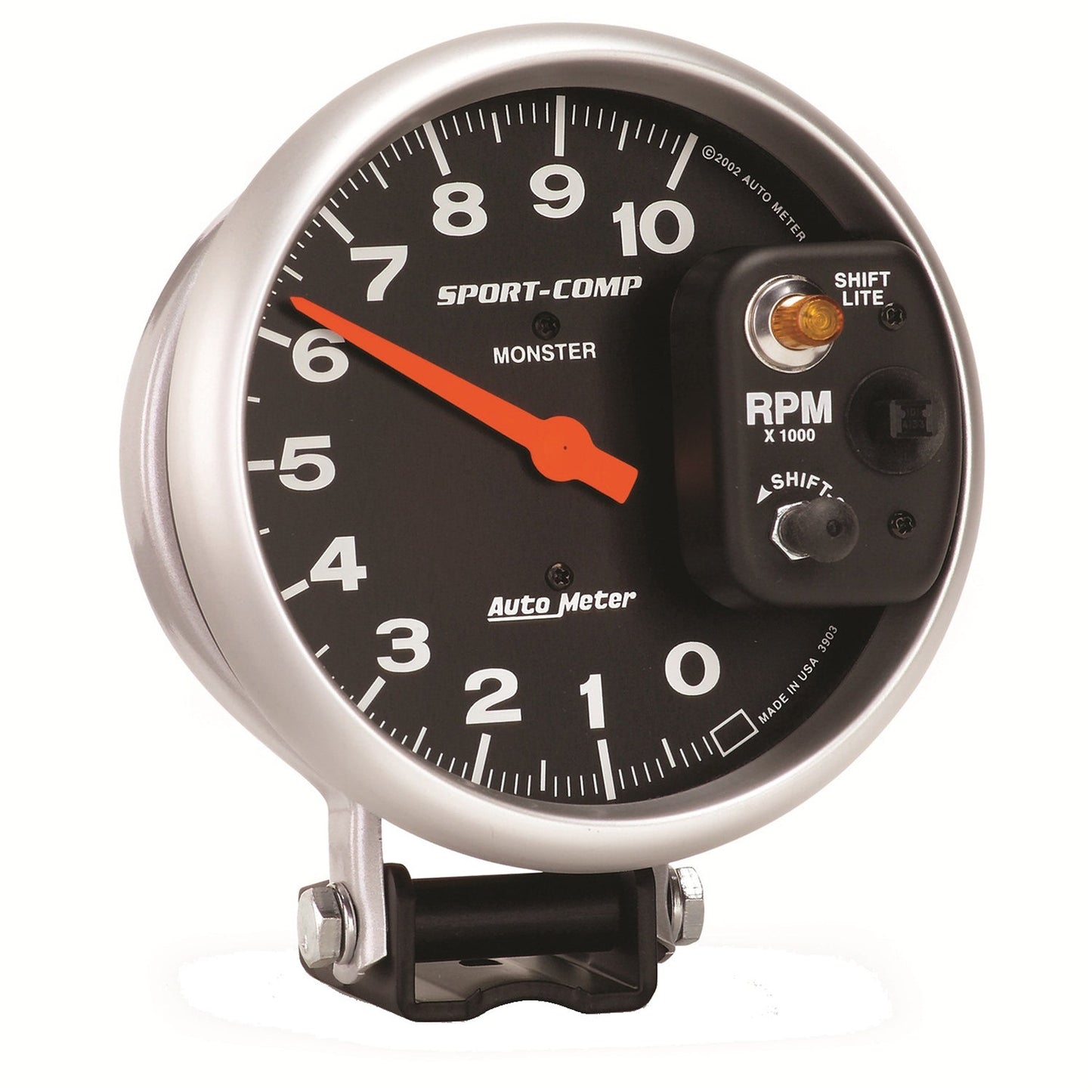 AutoMeter Sport-Comp 5 inch 10,000 RPM Pedestal Mount Tachometer (Shift-Lite on Control Shield) (3903)