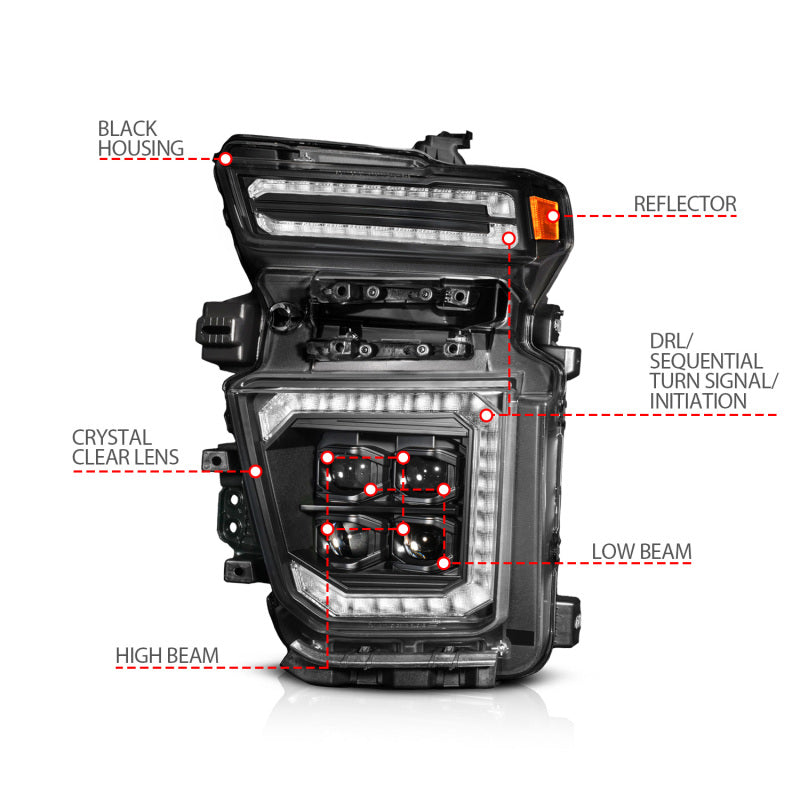 ANZO 20-23 Chevy Silverado 2500/3500 Z-Series Full LED Proj Headlight Black Pass Side (111619X-R)
