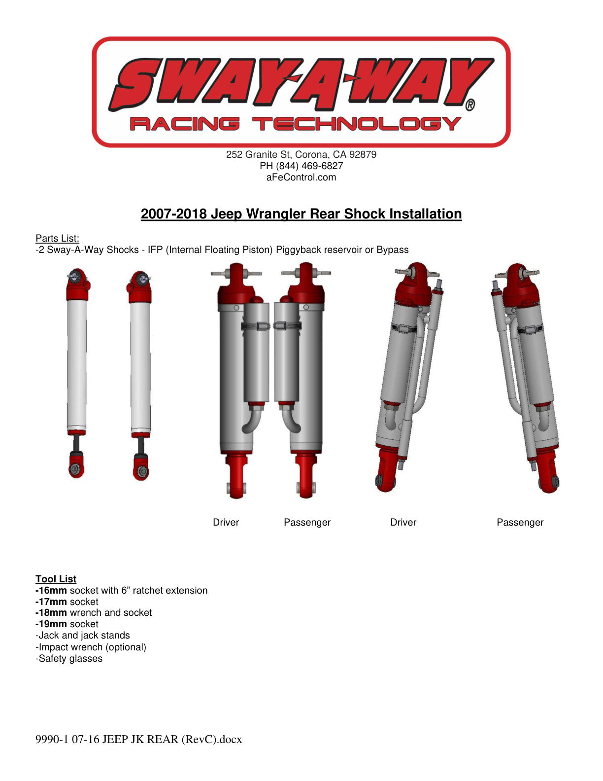 aFe 2.5in Rear Bypass Shock Kit for 3-4in Lift | Jeep Wrangler JK (07-17) (402-0056-13)