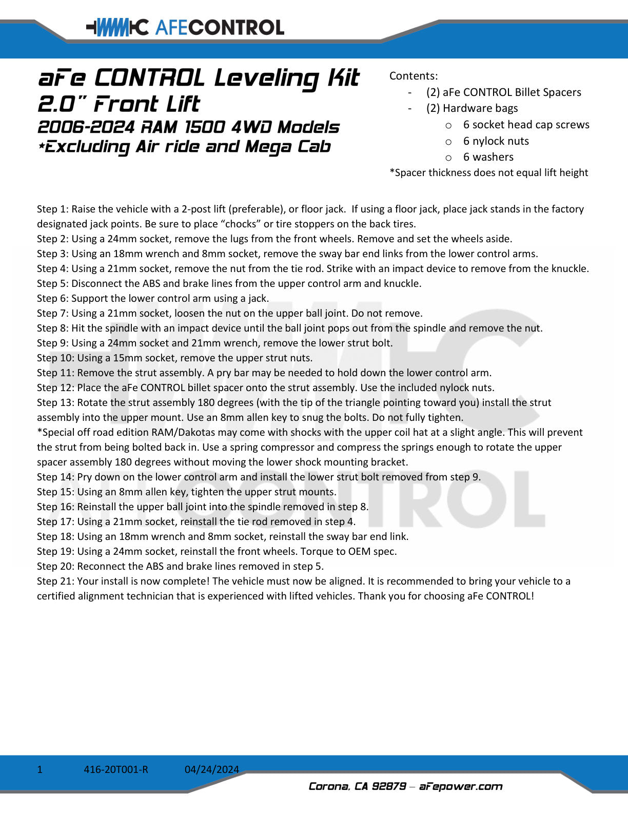 aFe CONTROL 2.0 IN Leveling Kit | RAM 1500 (06-21) (416-20T001-R)