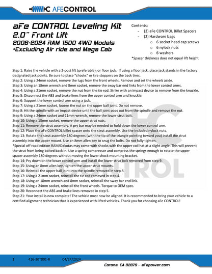 aFe CONTROL 2.0 IN Leveling Kit | RAM 1500 (06-21) (416-20T001-R)