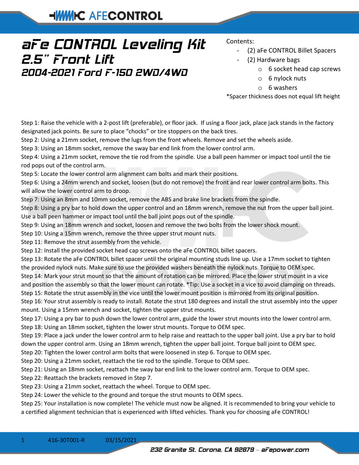 aFe CONTROL 2.0 IN Leveling Kit Red | Ford F-150 (04-21) (416-30T001-R)