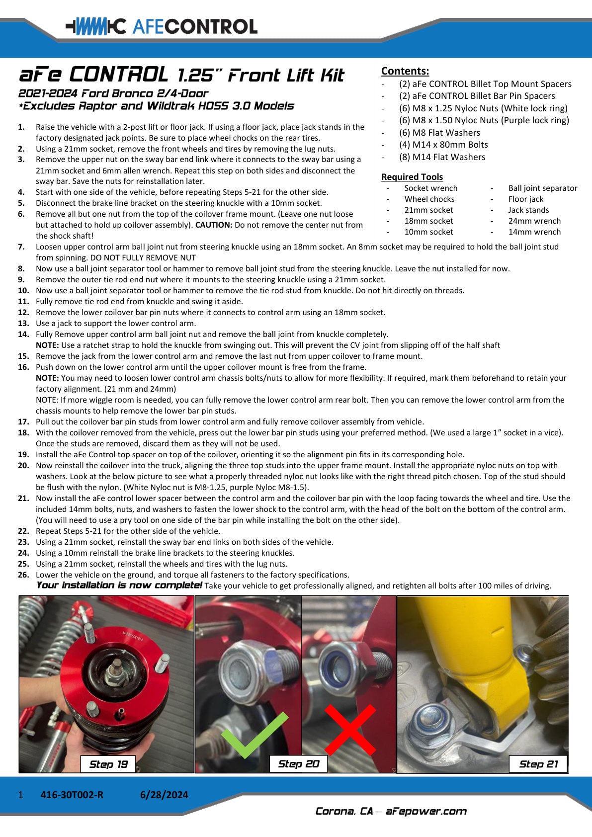 aFe CONTROL 1.25 IN Leveling Kit | Ford Bronco (21-24) (416-30T002-R)