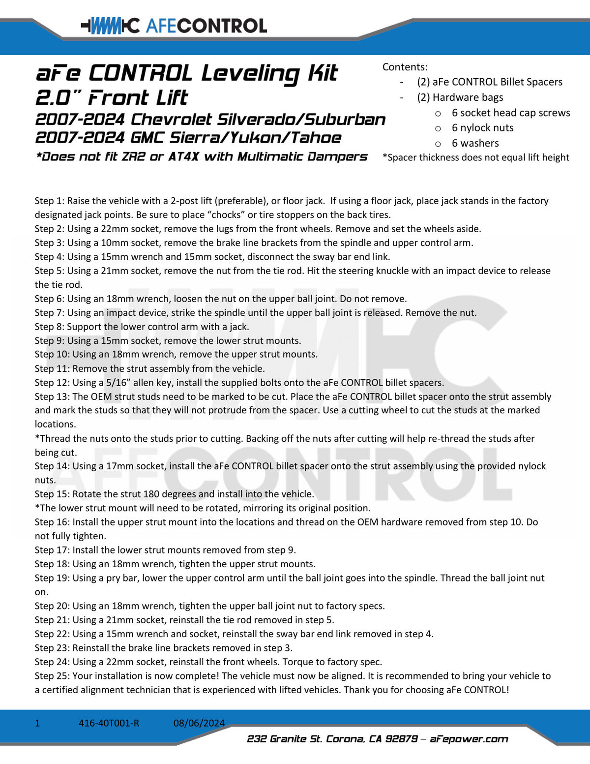 aFe CONTROL 2.0 IN Leveling Kit Red | GM 1500 (07-21) (416-40T001-R)