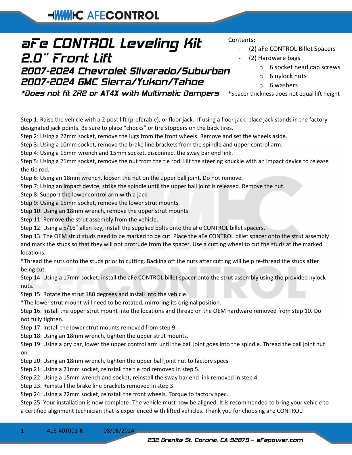 aFe CONTROL 2.0 IN Leveling Kit Red | GM 1500 (07-21) (416-40T001-R)