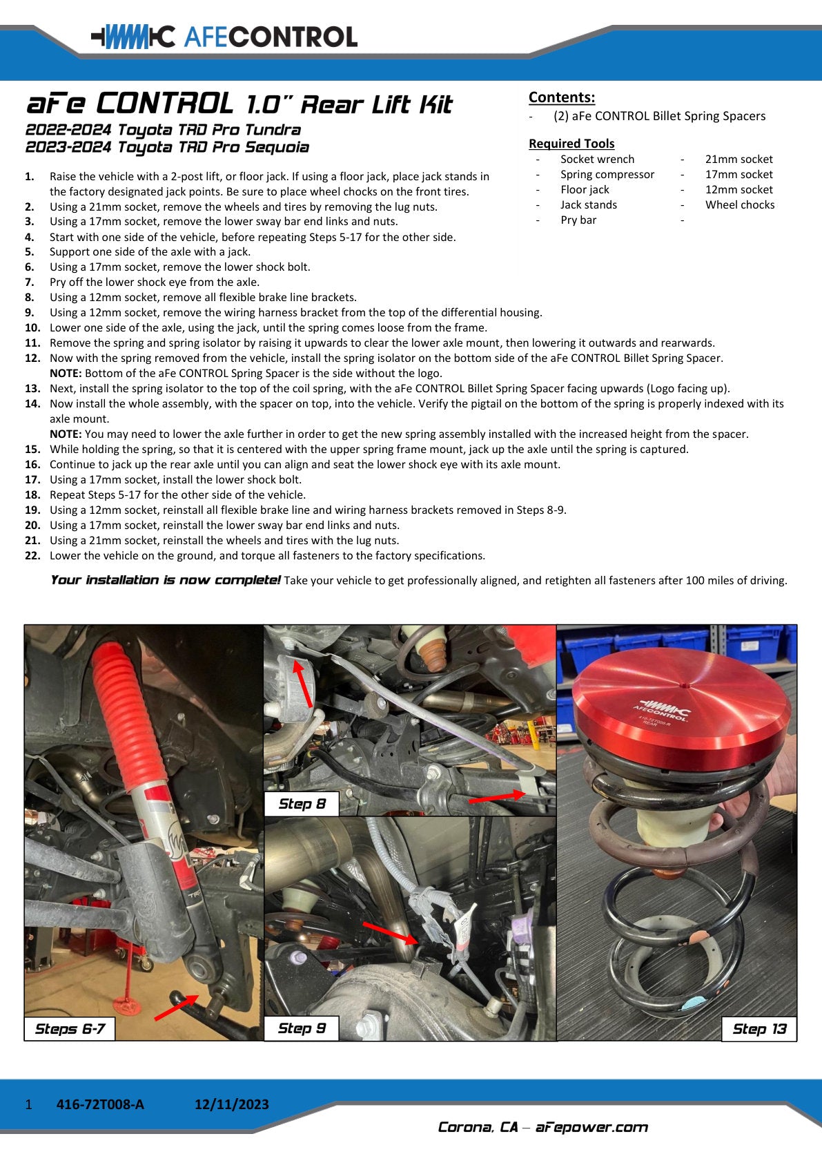 aFe CONTROL 2.5 IN Front & 1 IN Rear Lift Kit | Toyota Tundra V6-3.4L (22-24) (416-72T009-R)