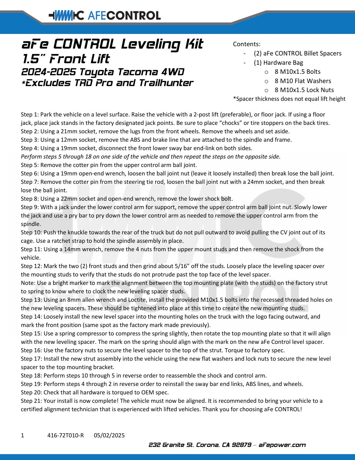 aFe 24-25 Toyota Tacoma 1.5in Leveling Kit | 2024-26 (416-72T010-R)