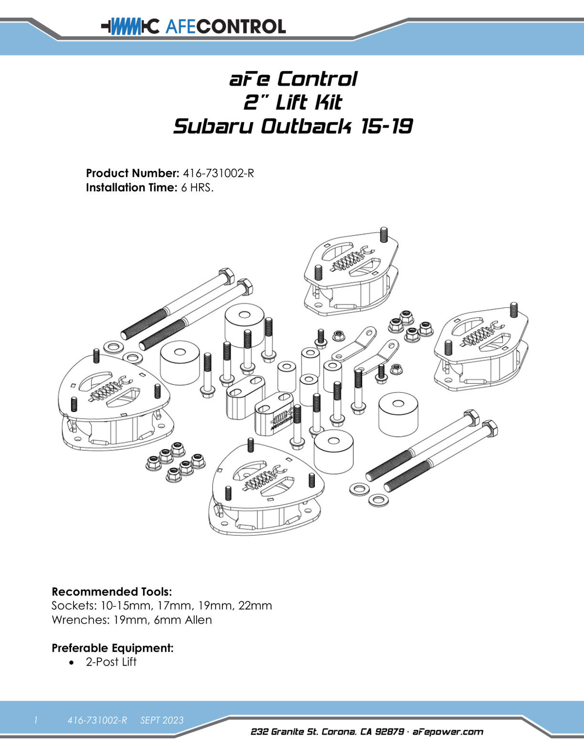 aFe CONTROL 2.0in Lift Kit | Subaru Outback (15-19) (416-731002-R)