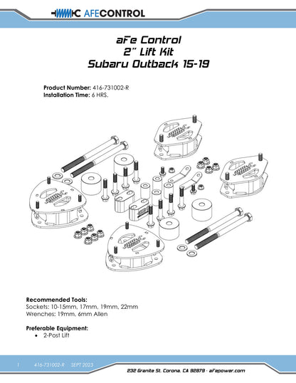 aFe CONTROL 2.0in Lift Kit | Subaru Outback (15-19) (416-731002-R)