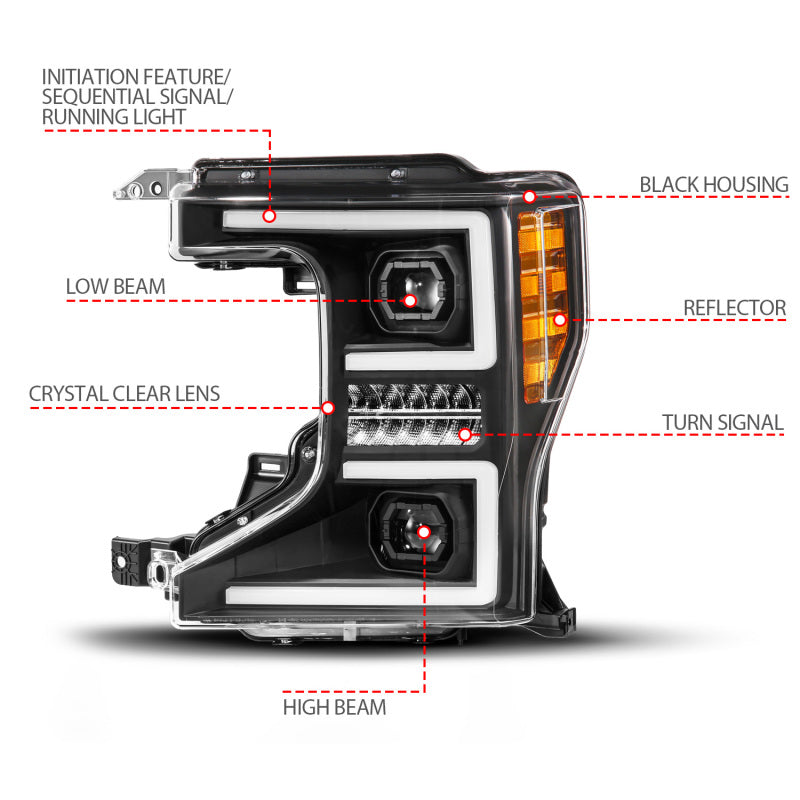 ANZO 20-22 Ford Super Duty Halogen Z-Series Full LED Proj Headlight SeqSig Pass Side (111620X-R)