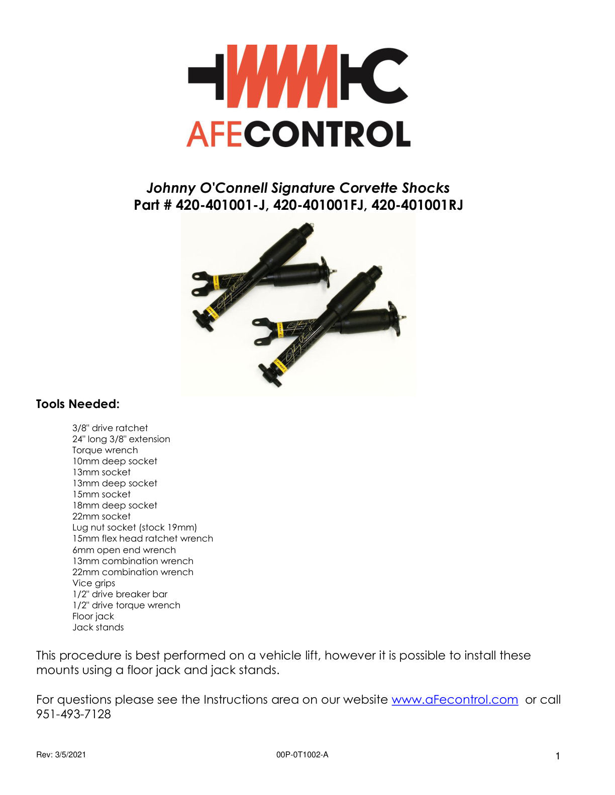 aFe Johnny O'Connell F&R Shock Set | Corvette C5 (97-04) (420-401001FJ)