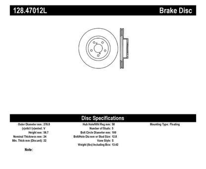 StopTech for Drilled Sport Brake Rotor 128.47012L
