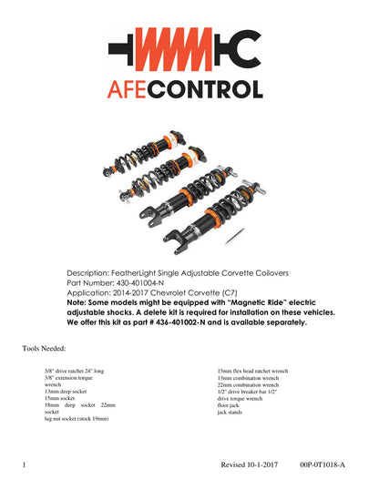 aFe PFADT Series Featherlight Coilover System | Corvette (14-15) (430-401004-N)