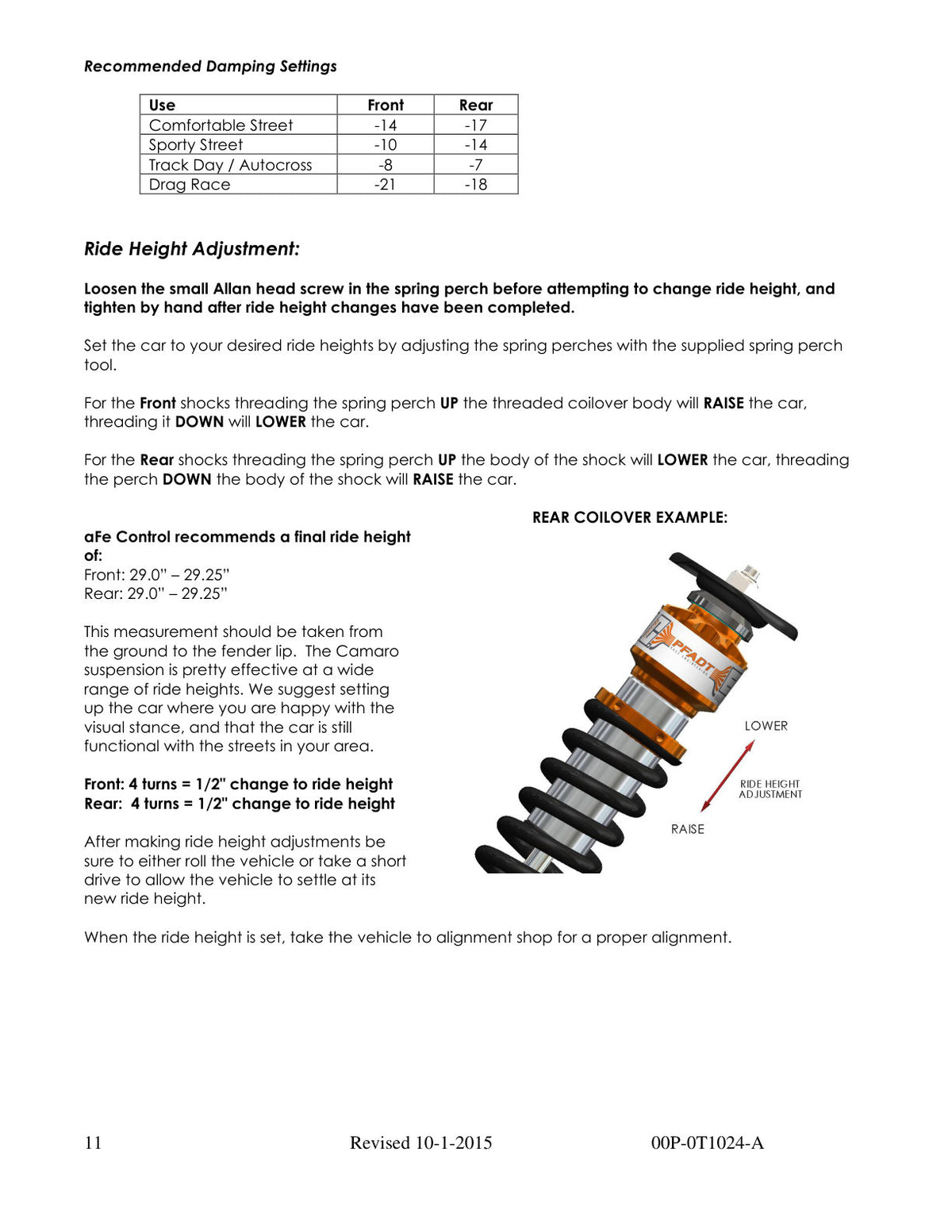aFe PFADT Series Featherlight Coilover System | Camaro V6/V8 (10-14) (430-402001-N)
