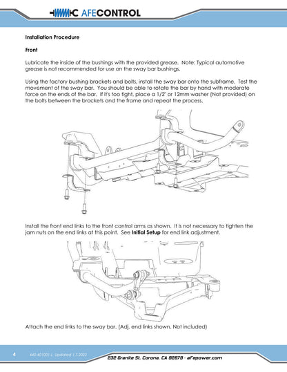 aFe CONTROL Front and Rear Sway Bar Set | Chevrolet Corvette C5/C6 (97-13) (440-401001-L)
