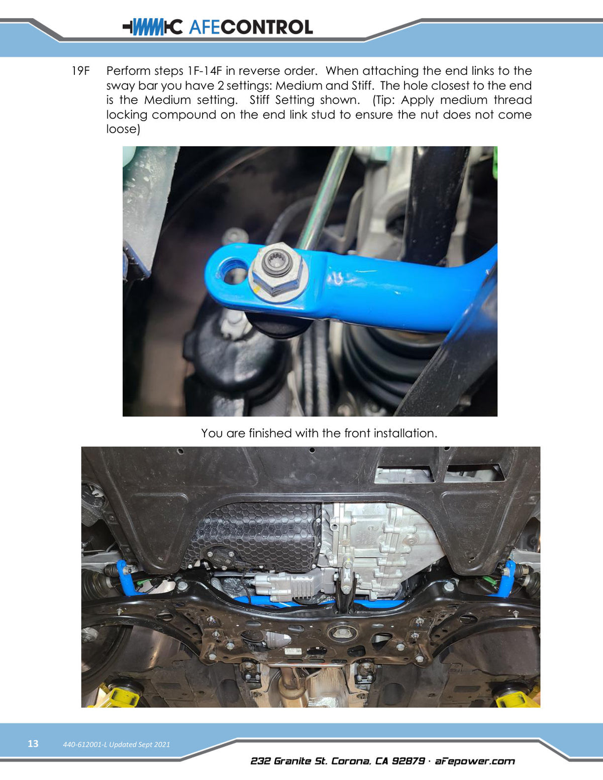 aFe CONTROL Front and Rear Sway Bar Set Blue | Volkswagen Golf R (15-19) (440-612001-L)