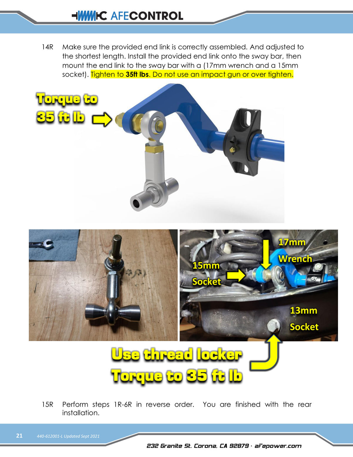 aFe CONTROL Front and Rear Sway Bar Set Blue | Volkswagen Golf R (15-19) (440-612001-L)