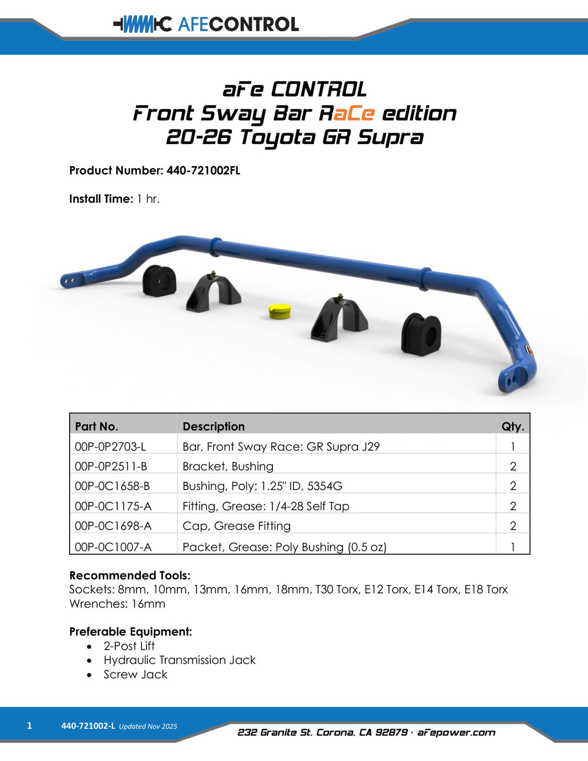 aFe 32mm Race Edition Front Sway Bar | Toyota GR Supra A90 (440-721002FL)