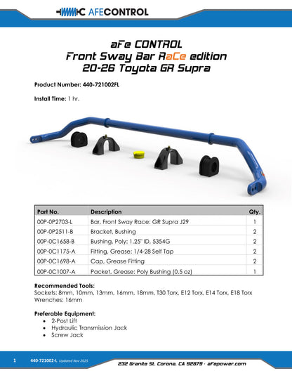 aFe 32mm Race Edition Front Sway Bar | Toyota GR Supra A90 (440-721002FL)