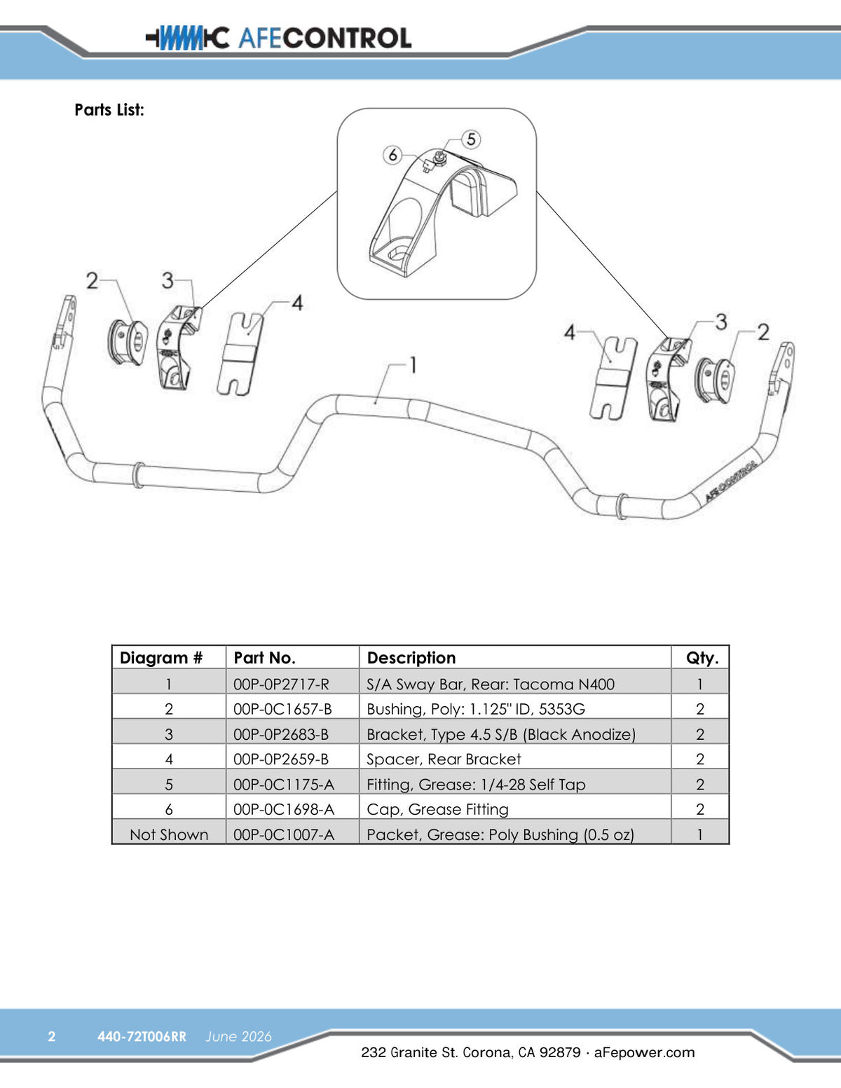 Takeda 440-72T006RR Rear Suspension Stabilizer Bar Kit for 24-26 Tacoma 2.4