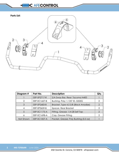 Takeda 440-72T006RR Rear Suspension Stabilizer Bar Kit for 24-26 Tacoma 2.4