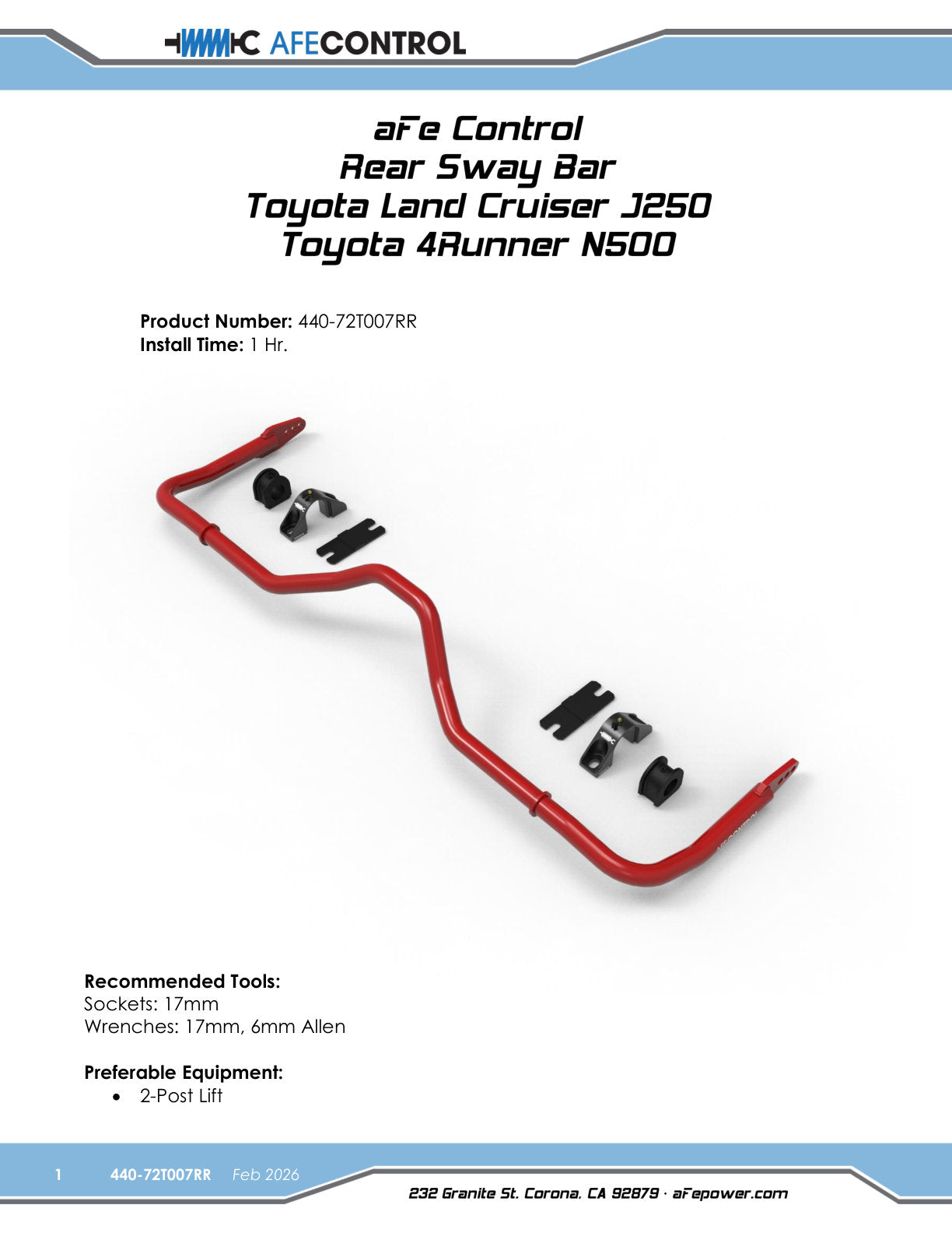 aFe CONTROL 24-26 Toyota Land Cruiser (J250) L4-2.4L (t) Rear Sway Bar