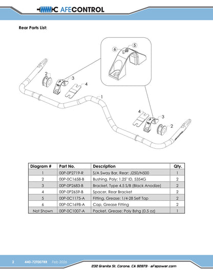 aFe CONTROL 24-26 Toyota Land Cruiser (J250) L4-2.4L (t) Rear Sway Bar