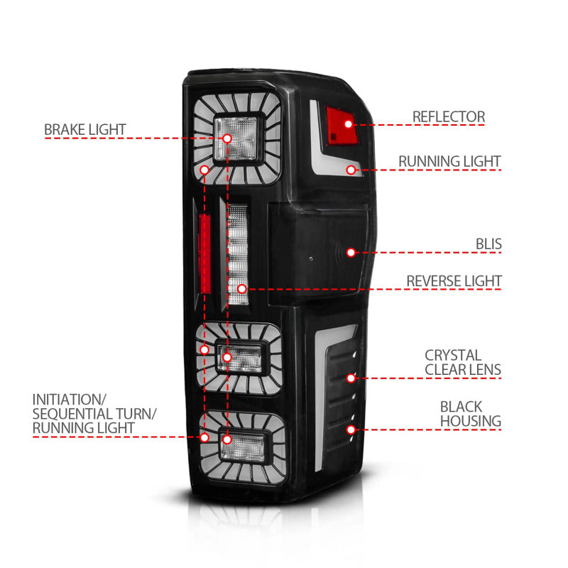 ANZO USA 311492X Black LED Sequential Tail Light Set 23-26 Ford F250/F350 SD