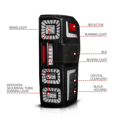 ANZO USA 311492X Black LED Sequential Tail Light Set 23-26 Ford F250/F350 SD