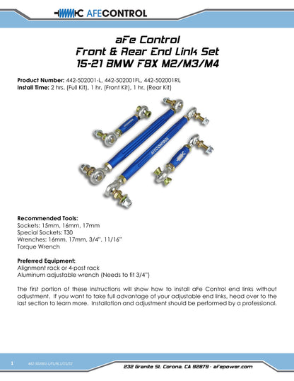 aFe Adjustable Front & Rear End Link Set Blue | BMW M2 (15-21) / M3 (15-18) (442-502001-L)