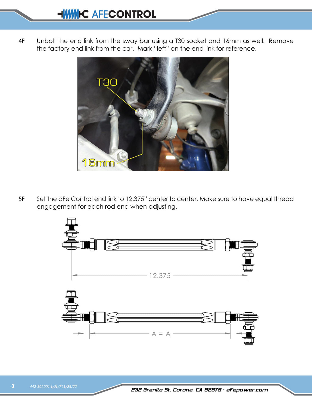 aFe Front Adjustable End Link Set Blue | BMW M2 (15-21) / M3 (15-18) (442-502001FL)