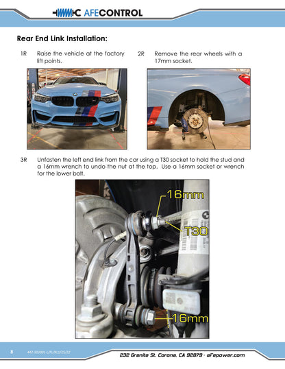 aFe Rear Adjustable End Link Set Blue | BMW M2 (15-21) / M3 (15-18) (442-502001RL)