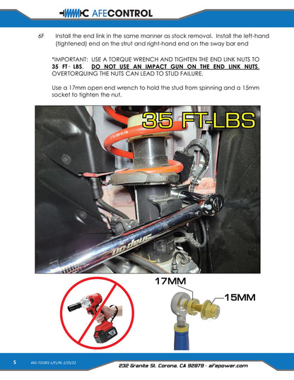 aFe CONTROL Front Adjustable End Link Set | Toyota Supra 3.0 (20-26) (442-721001FL)