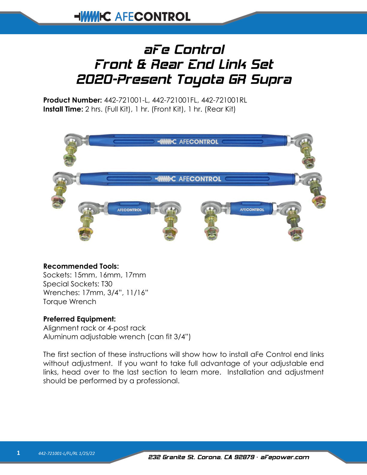 aFe CONTROL Adj End Links | Toyota GR Supra A90 (442-721001RL)