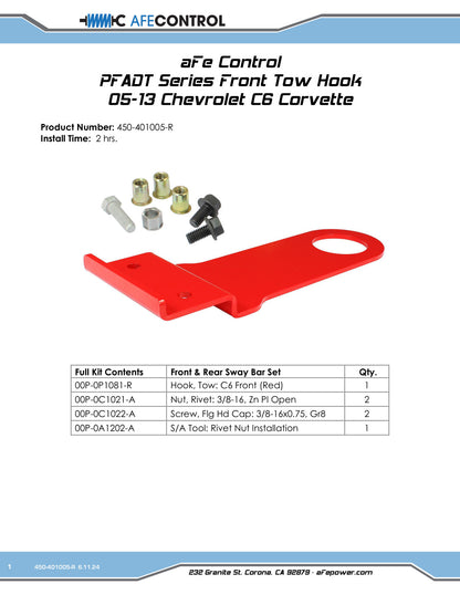 aFe Front Tow Hook | Chevrolet Corvette (05-13) (450-401005-R)