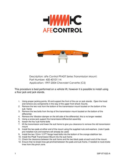 aFe PFADT Series Transmission Mount Set | Chevrolet Corvette (C5) (97-04) (450-401011-N)