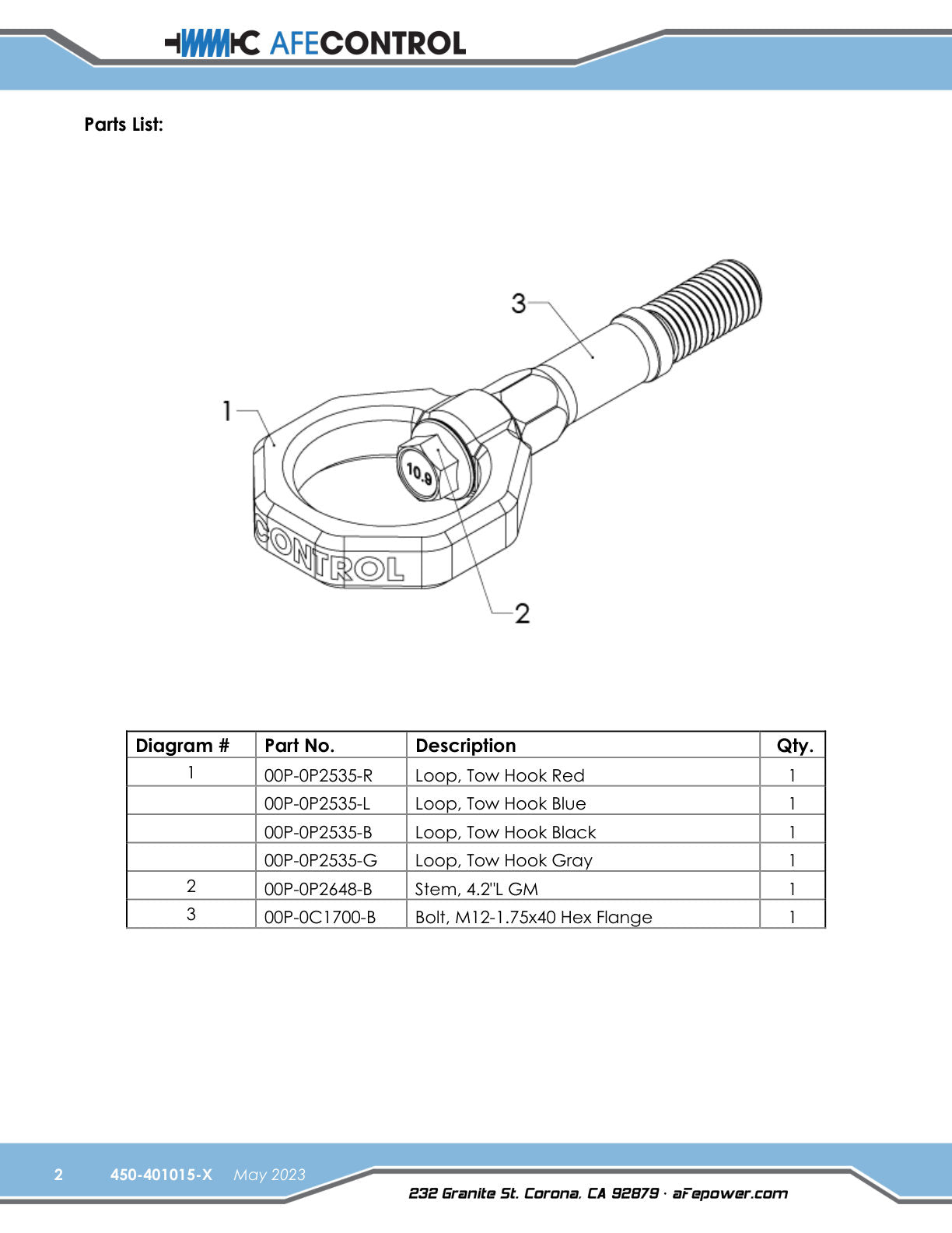 aFe CONTROL Rear Tow Hook | Chevy C8 Corvette (20-25) (450-401015-L)