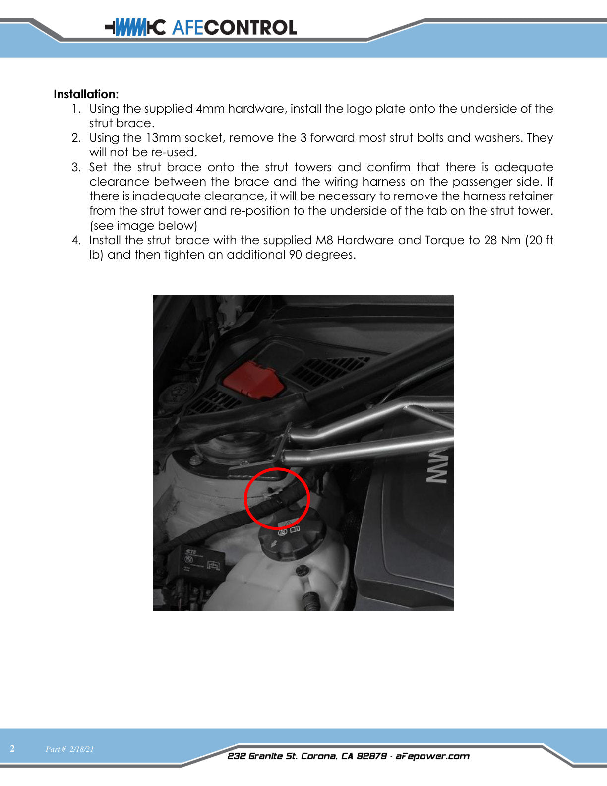 aFe CONTROL Front Suspension Strut Brace | BMW 228i (14-16) (450-502003-G)